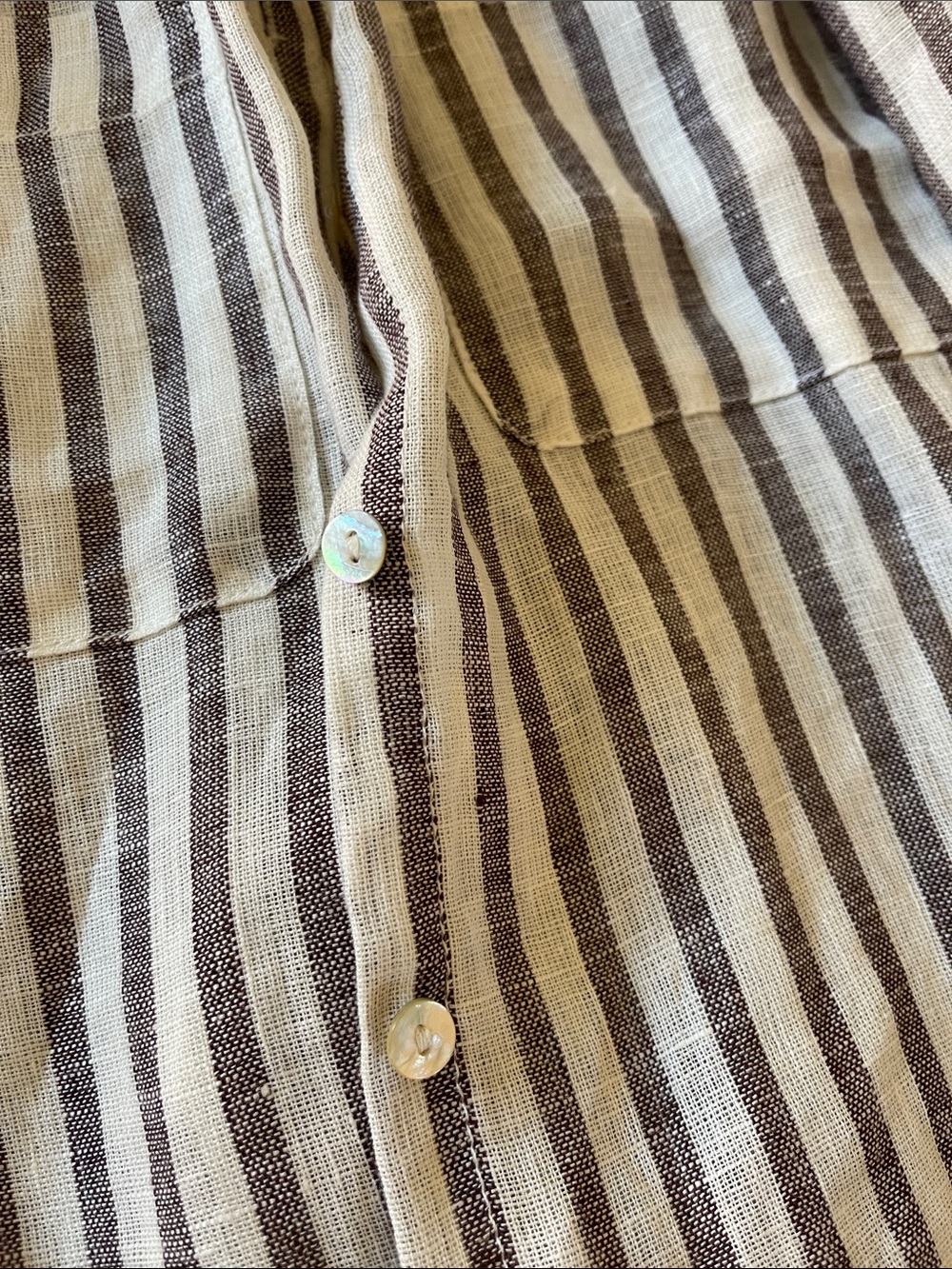 Cynthia Rowley Beige and Brown Striped Linen Button-Down Shirt - Picture 3 of 5